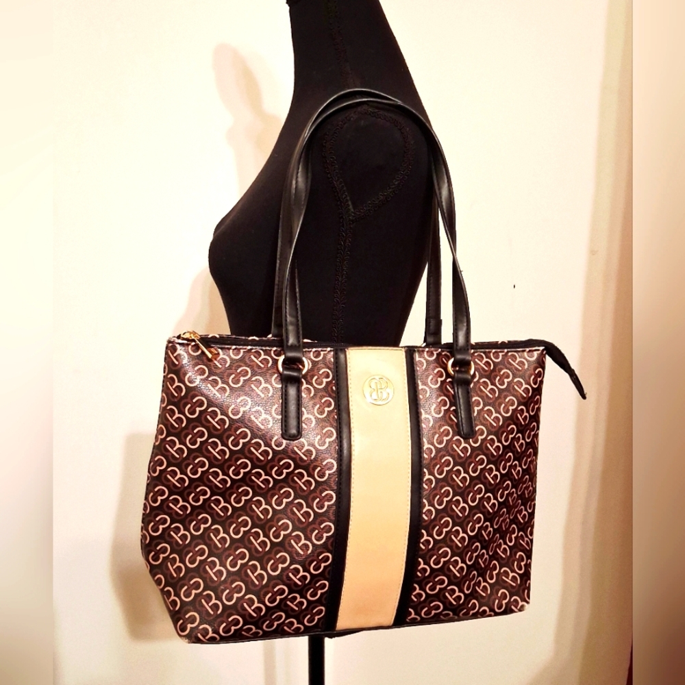 Stylish Brown and Tan Satchel Man Made Material - Picture 2 of 10